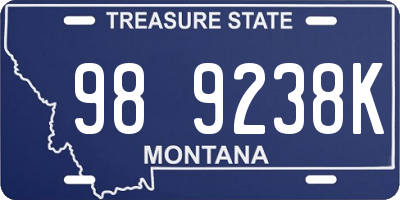 MT license plate 989238K
