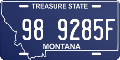 MT license plate 989285F