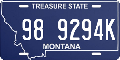 MT license plate 989294K