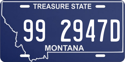 MT license plate 992947D