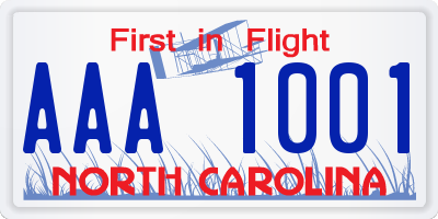 NC license plate AAA1001