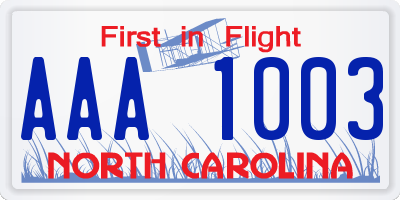 NC license plate AAA1003