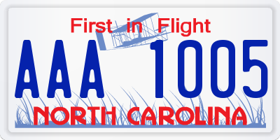 NC license plate AAA1005