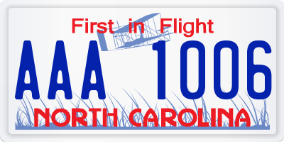 NC license plate AAA1006