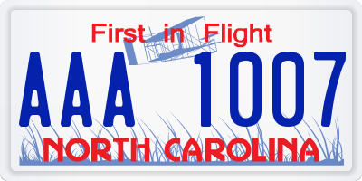 NC license plate AAA1007