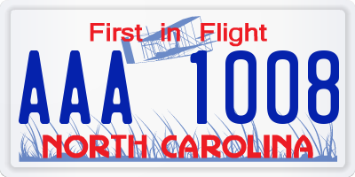 NC license plate AAA1008