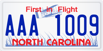 NC license plate AAA1009