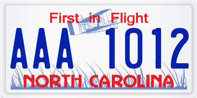 NC license plate AAA1012