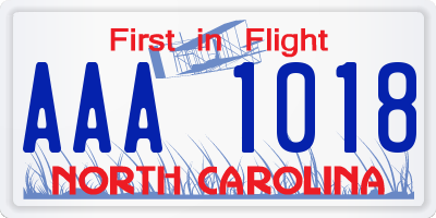 NC license plate AAA1018