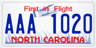 NC license plate AAA1020