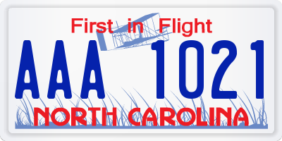 NC license plate AAA1021