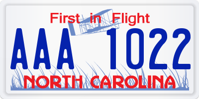 NC license plate AAA1022