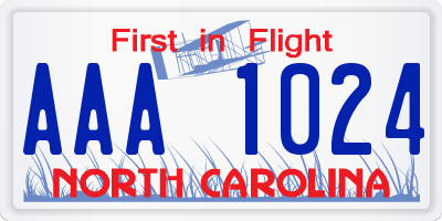 NC license plate AAA1024