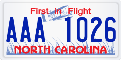 NC license plate AAA1026