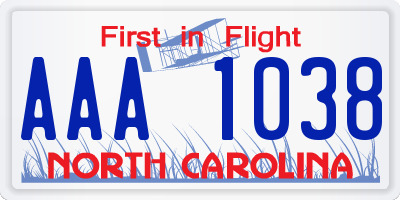 NC license plate AAA1038