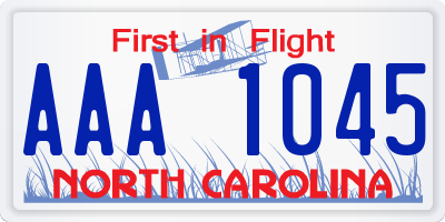 NC license plate AAA1045