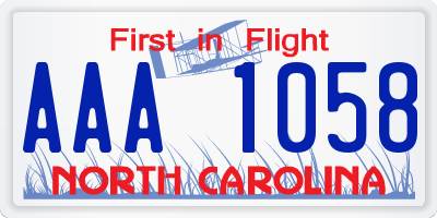 NC license plate AAA1058