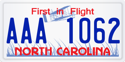 NC license plate AAA1062