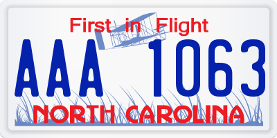 NC license plate AAA1063