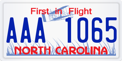 NC license plate AAA1065