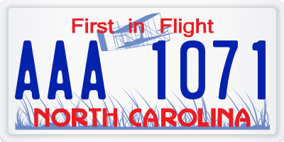 NC license plate AAA1071
