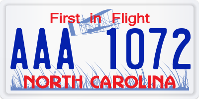 NC license plate AAA1072