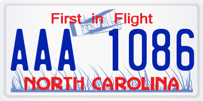 NC license plate AAA1086