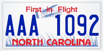 NC license plate AAA1092