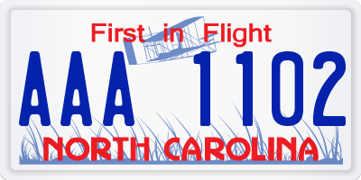 NC license plate AAA1102