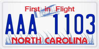 NC license plate AAA1103