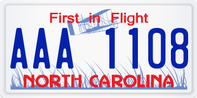 NC license plate AAA1108