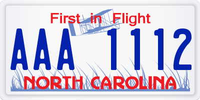 NC license plate AAA1112