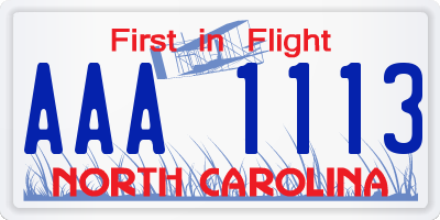 NC license plate AAA1113