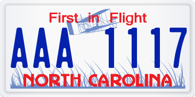 NC license plate AAA1117