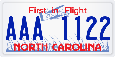 NC license plate AAA1122