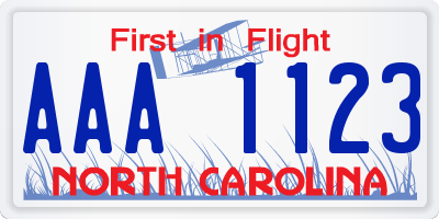 NC license plate AAA1123