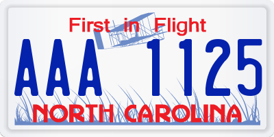 NC license plate AAA1125