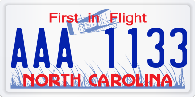 NC license plate AAA1133