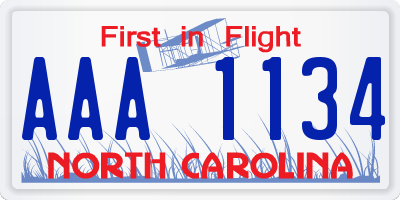 NC license plate AAA1134