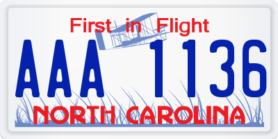 NC license plate AAA1136