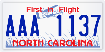 NC license plate AAA1137