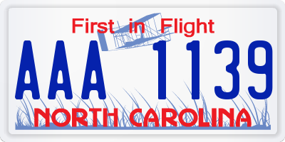 NC license plate AAA1139