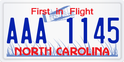 NC license plate AAA1145