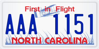 NC license plate AAA1151