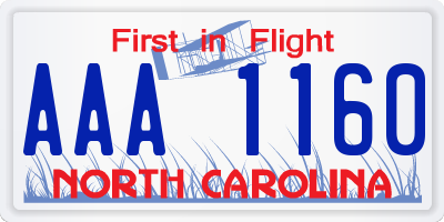 NC license plate AAA1160