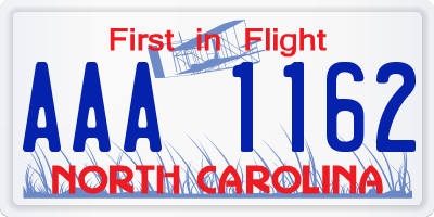 NC license plate AAA1162