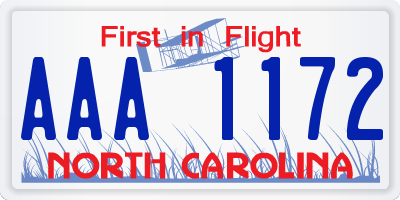 NC license plate AAA1172