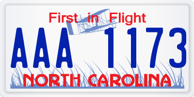 NC license plate AAA1173