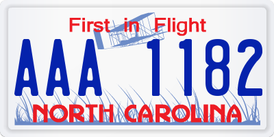 NC license plate AAA1182