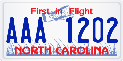 NC license plate AAA1202